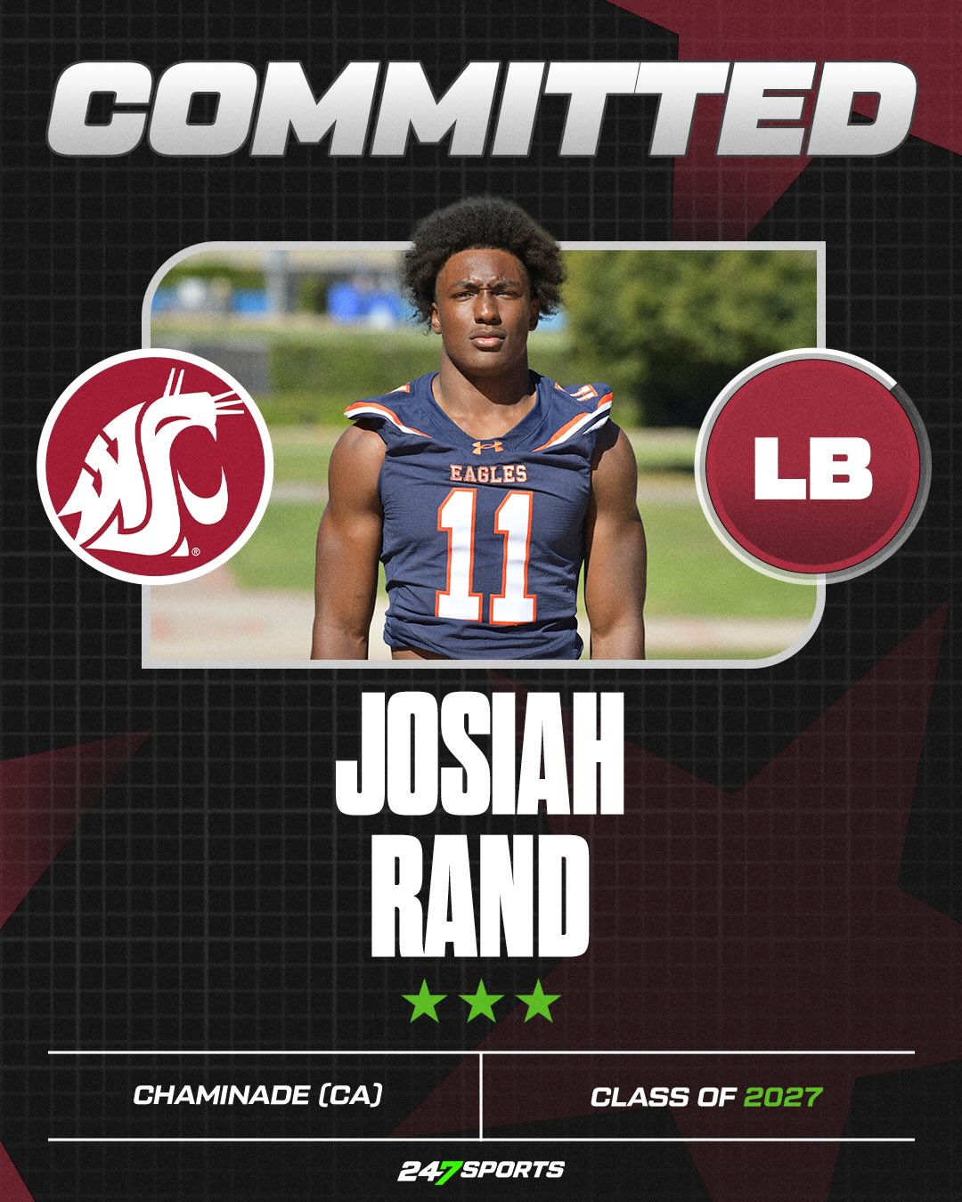 Commitment graphic for linebacker Josiah Rand to Washington State